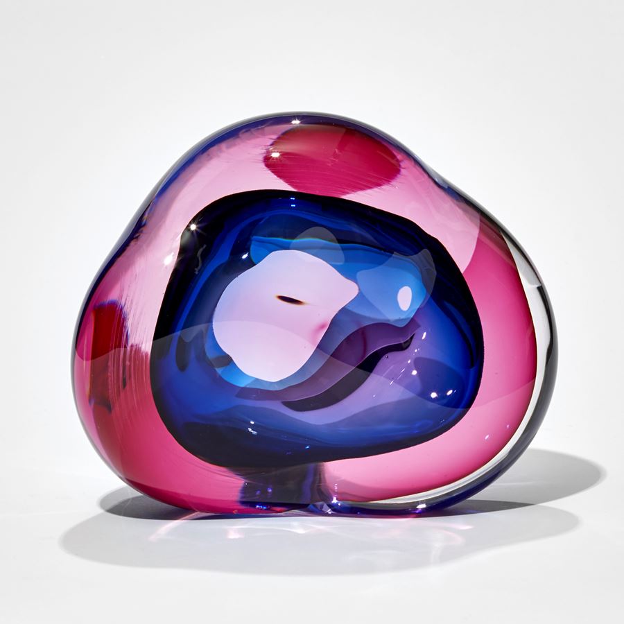 pink and blue abstract jellyfish soft amorphic shaped hand blown glass sculpture