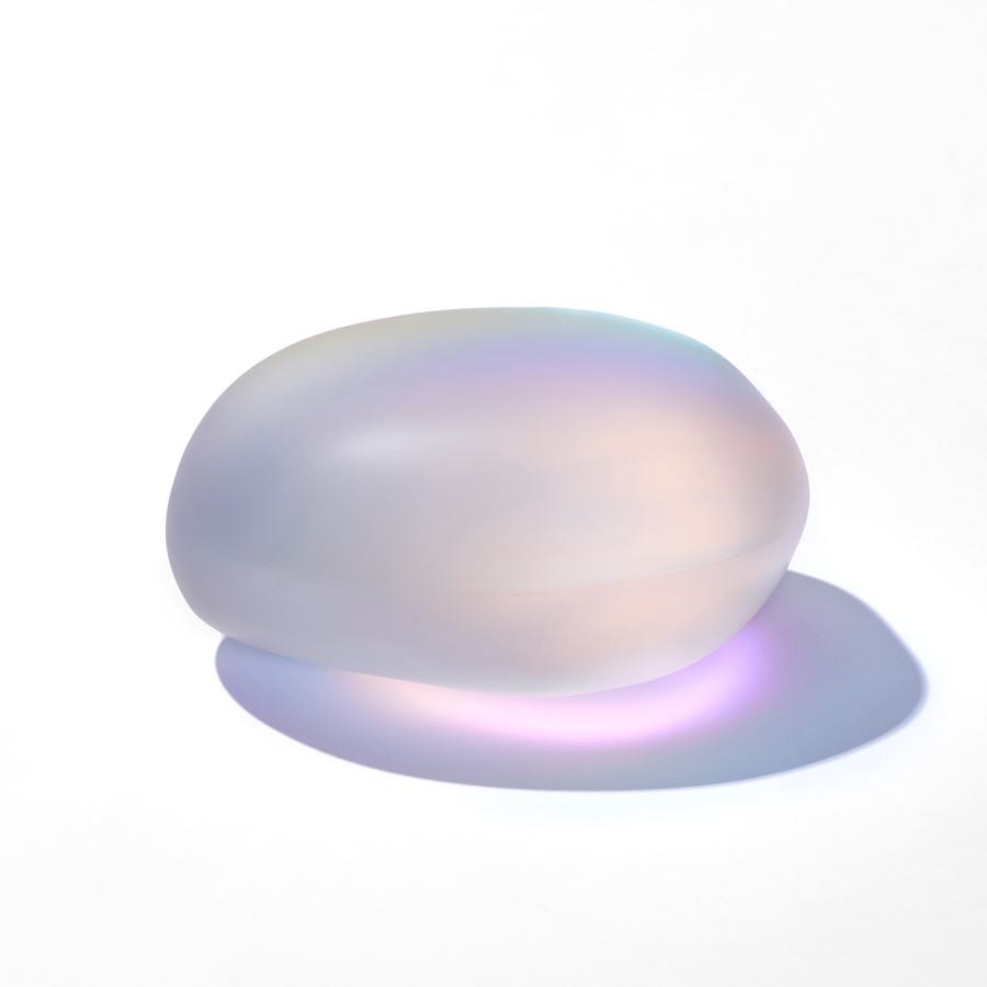 mother of pearl coloured satin finish soft rounded sculptured with inner glow handmade from glass