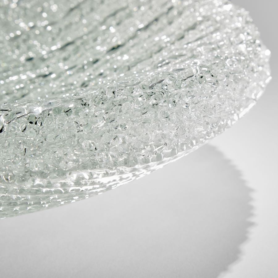 rounded base thick centrepiece bowl created from layers of woven clear glass canes