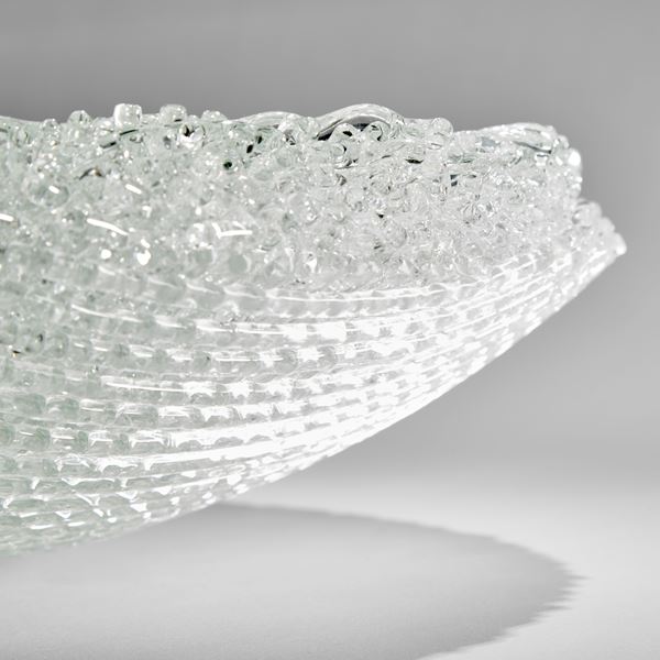 rounded base thick centrepiece bowl created from layers of woven clear glass canes