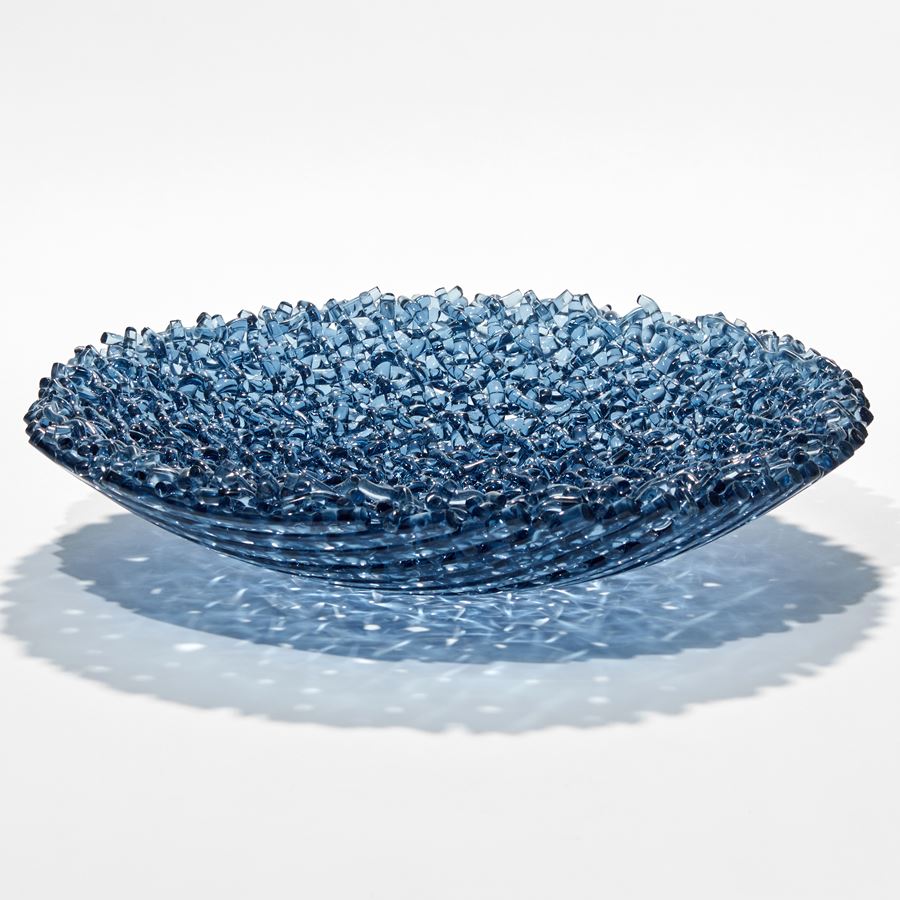woven looking steel blue centrepiece made by hand from rods of glass