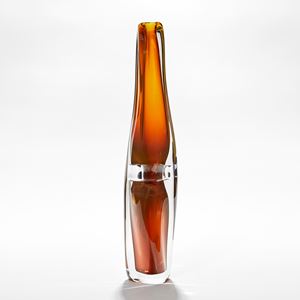 tall peach fading to amber amorphous narrow vase hand made from glass