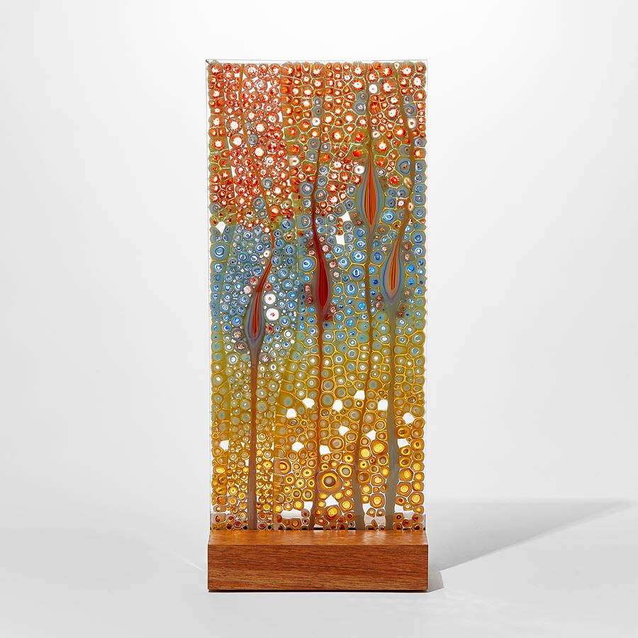 colourful fused art-glass diptych sculptures of coral and flower