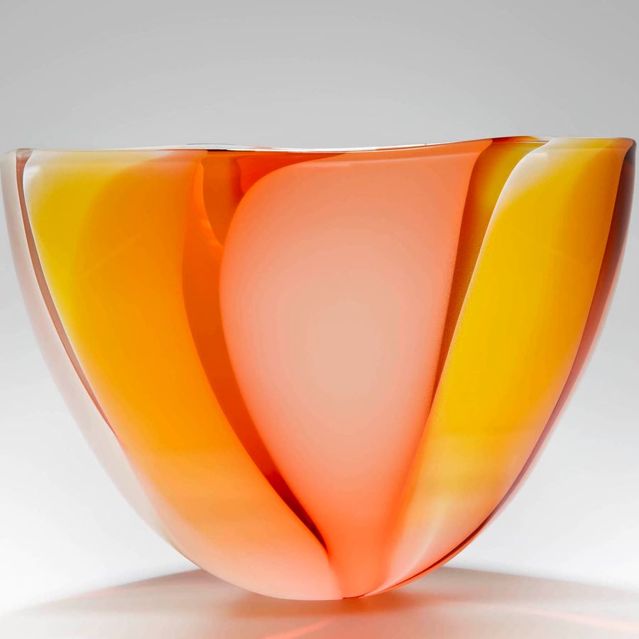 orange and red art glass bowl or vase sculpture