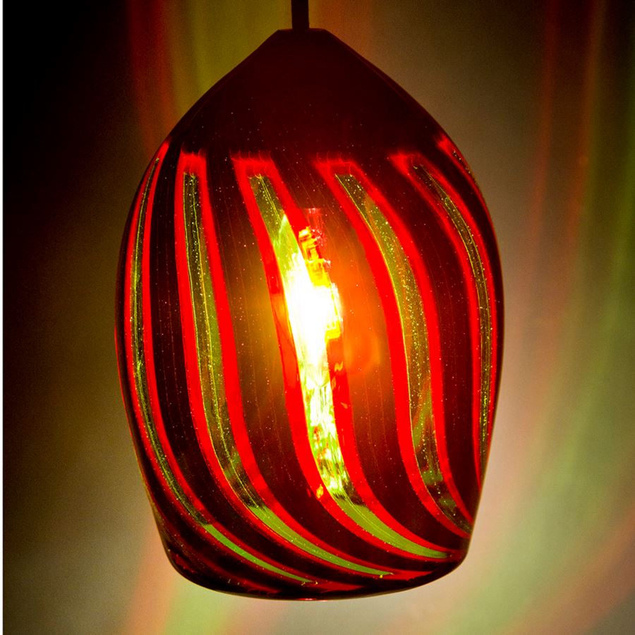 hanging glass lightshade in dark red with slats