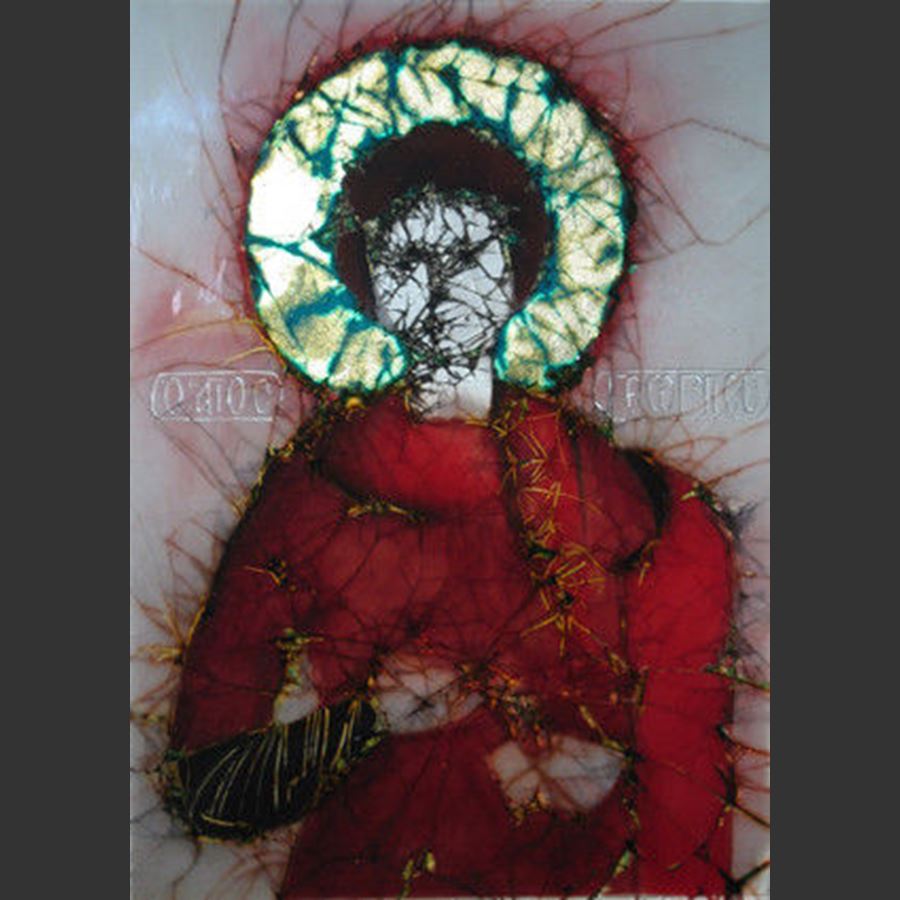 modern glass art stained glass window of st george in orthodox style