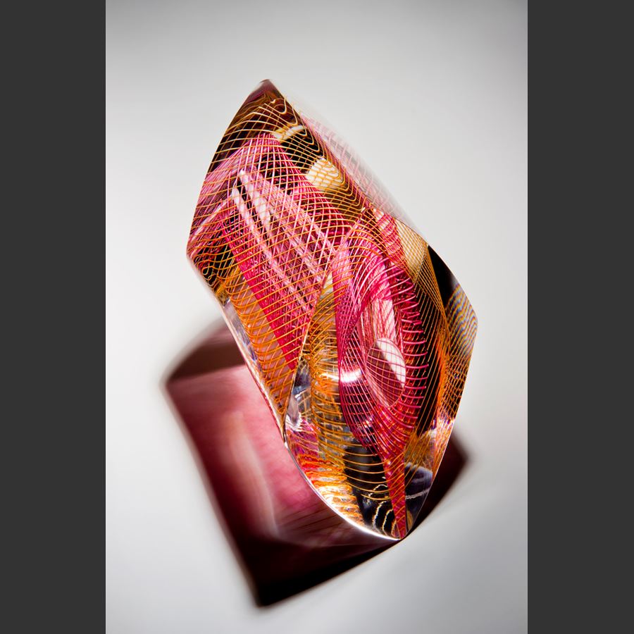 pink yellow and white modern art glass ornament 