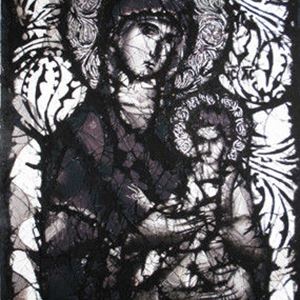 black and white art glass canvas of orthodox christian icons