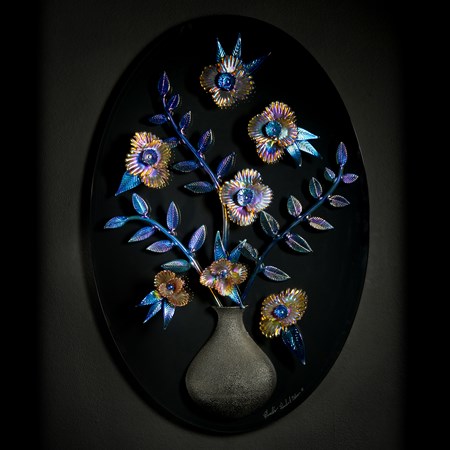 wall hanging art glass sculpture of flowers in vase