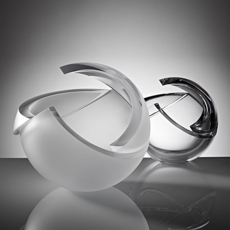 two pieces of minimalist spherical art glass sculpture  