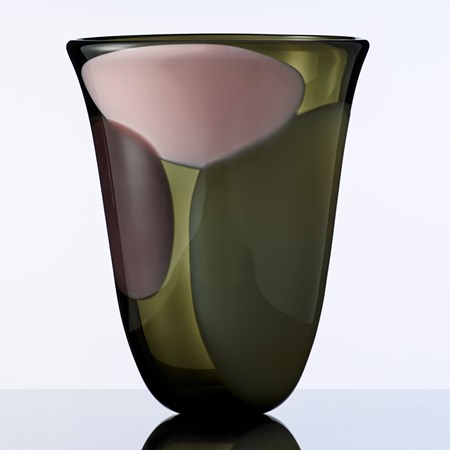 contemporary glass vase in shades of green and pink