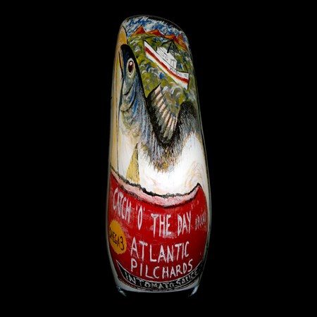 hand painted glass artwork of atlantic pilchard bird