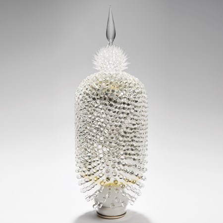 tall crystal coloured art-glass sculpture centrepiece of abstract botanical shape