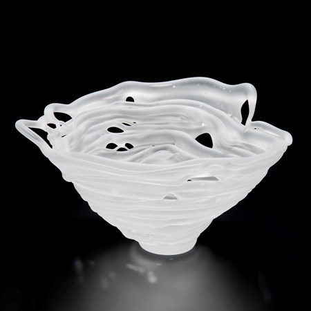 frosted white glass conical bowl sculpture