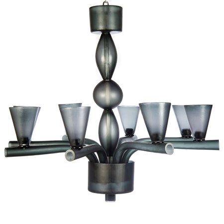 grey steel frame chandelier with blown glass cup holders