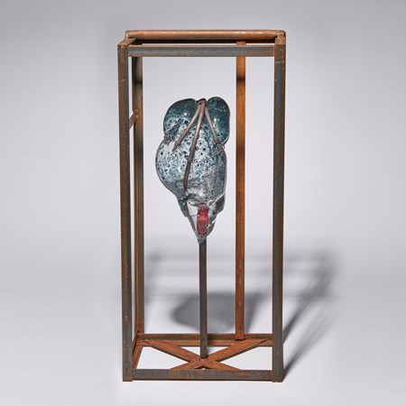 copper pipe wire and sculpted glass artwork 