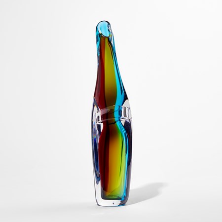 tall amorphic multicoloured glass sculptural vessel with a soft organic and fluid shape