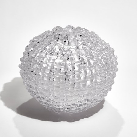 handblown spherical contemporary art glass sculpture in opaline arranged from small individual shards