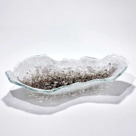 bronze and soft grey sparkly crystal inspired organic oval sculptural centrepiece hand made from glass