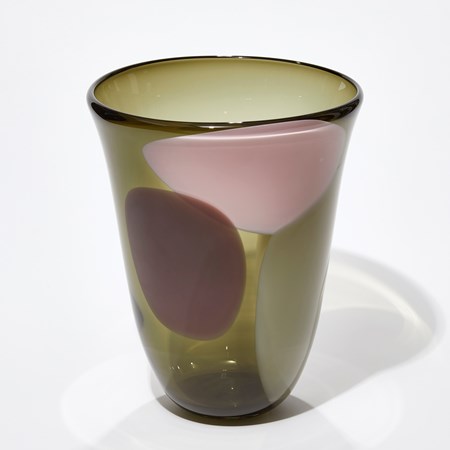 contemporary glass vase in shades of green and pink