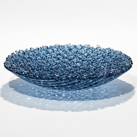 woven looking steel blue centrepiece made by hand from rods of glass