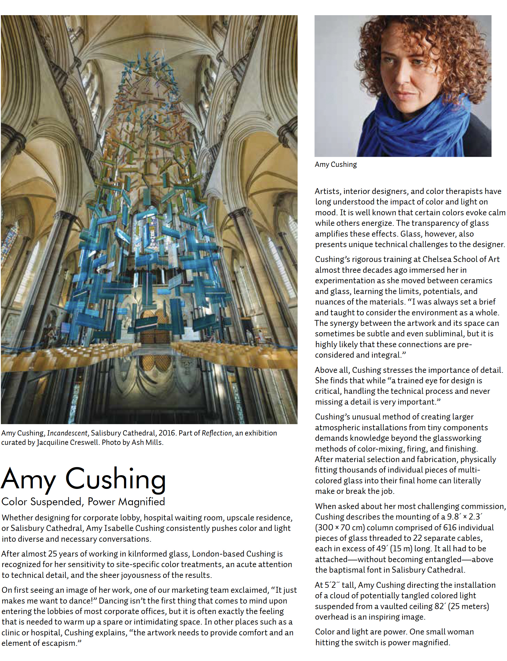 amy cushing incandescent hanging glass art installation at salisbury cathedral