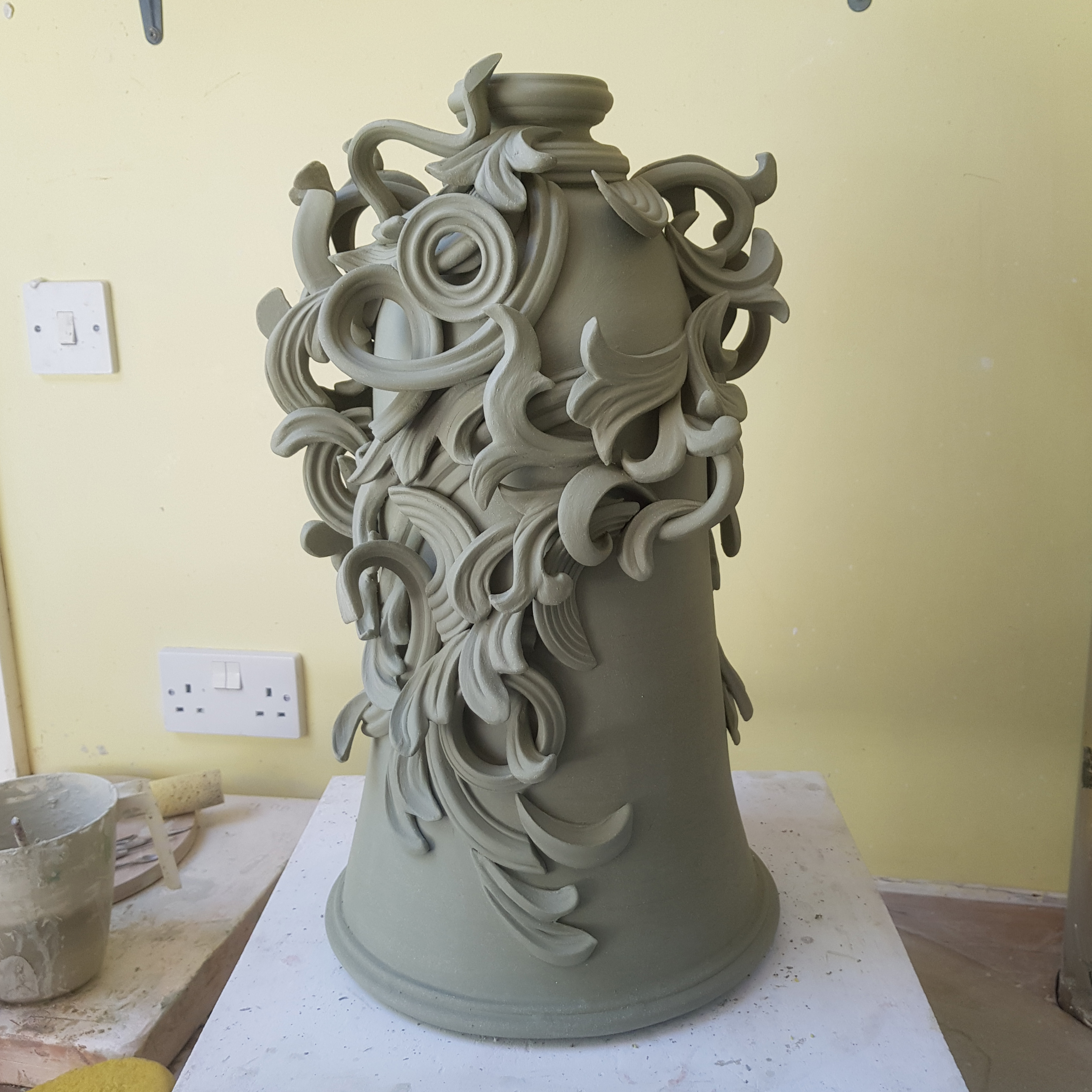 jo taaylor decorative vase art clay sculpture in progress