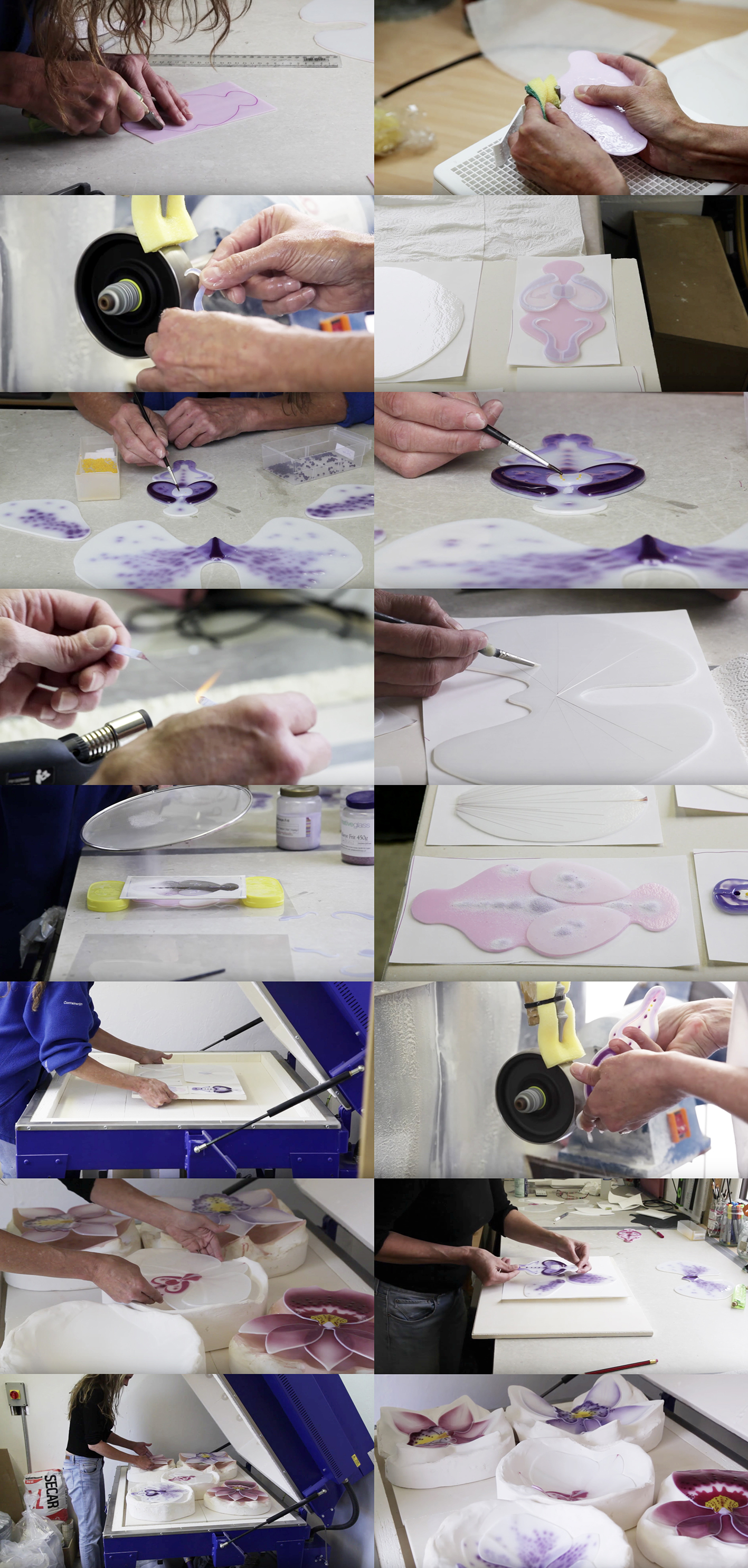 architectural glass art artist laura hart at work in studio