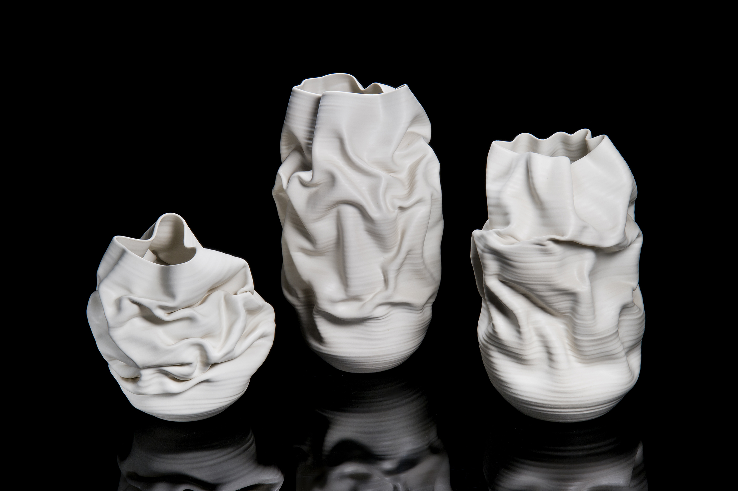 crumpled white ceramic vase art sculpture Nicholas Arroyave-Portela