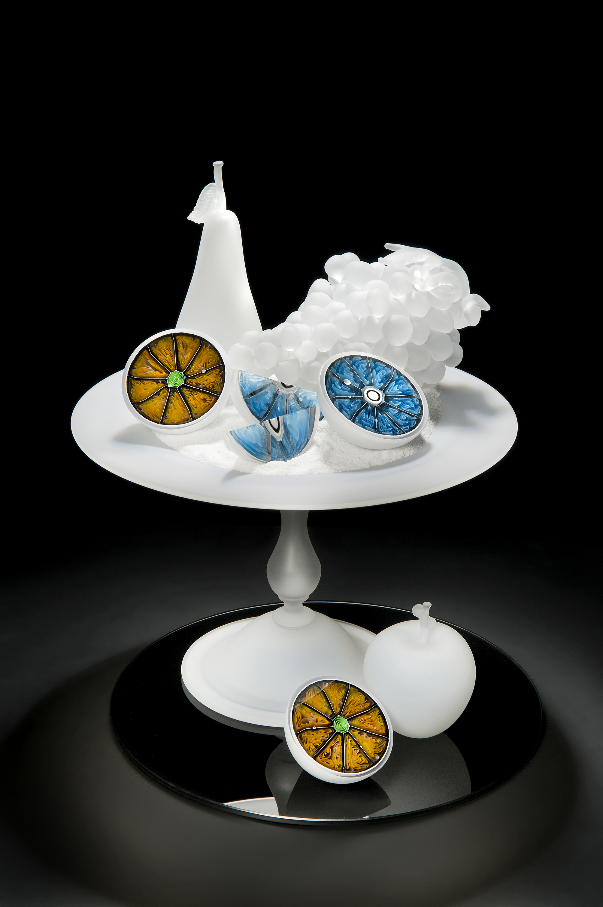 colourful hand blown art glass sculpture of fruit by elliot walker