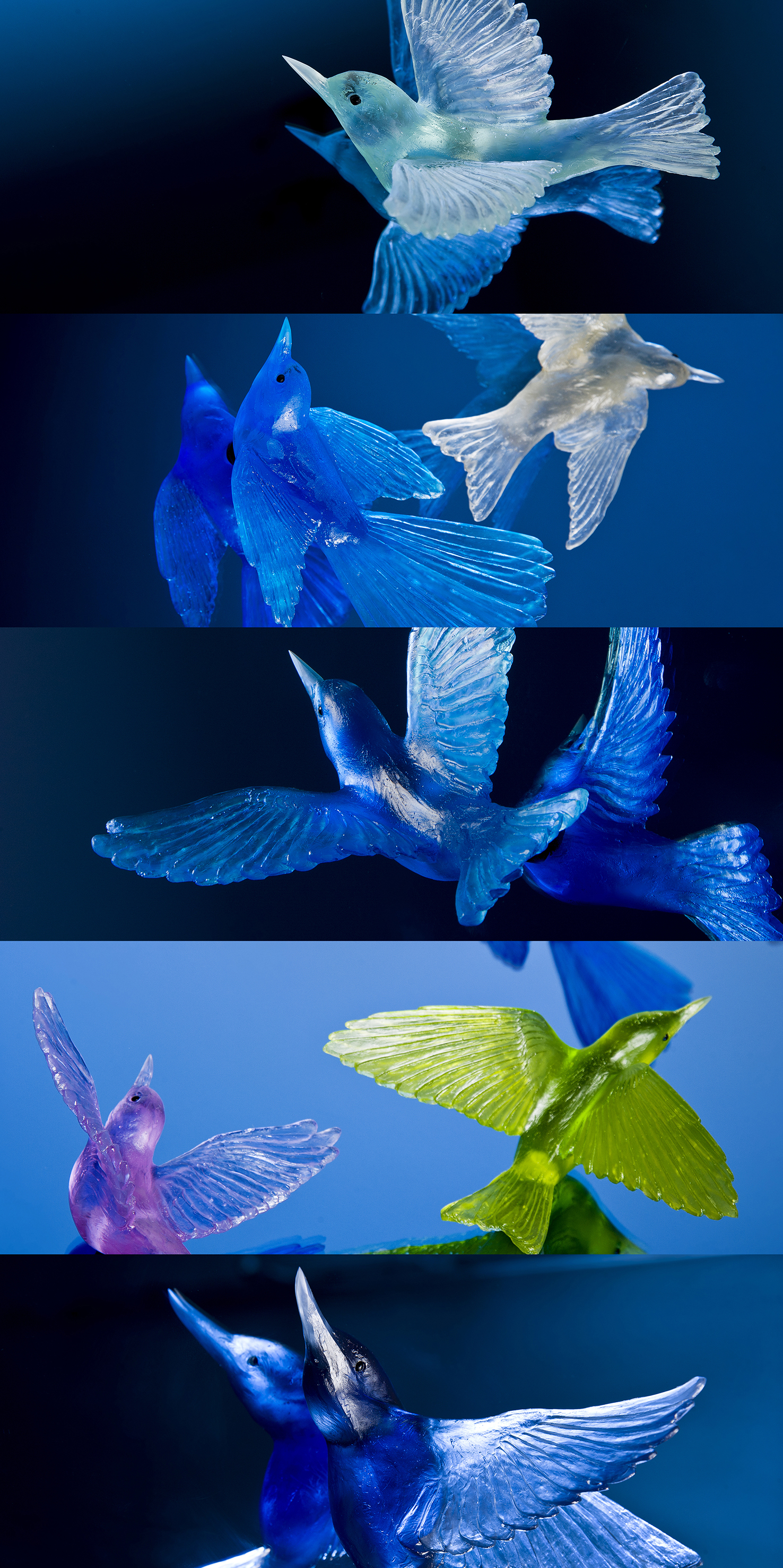 coloured glass birds by lukeke design new zealand