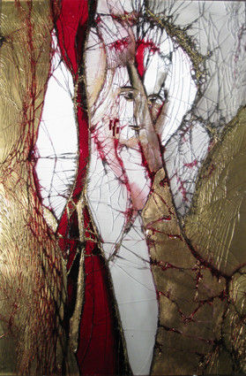 gold white and red modern art glass canvas of christian icon