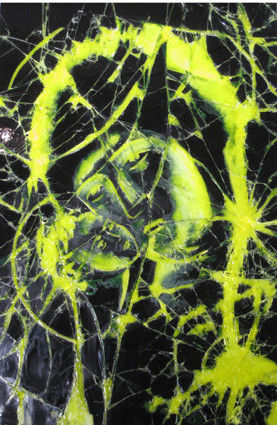 neon yellow and black glass art canvas depitcing jesus