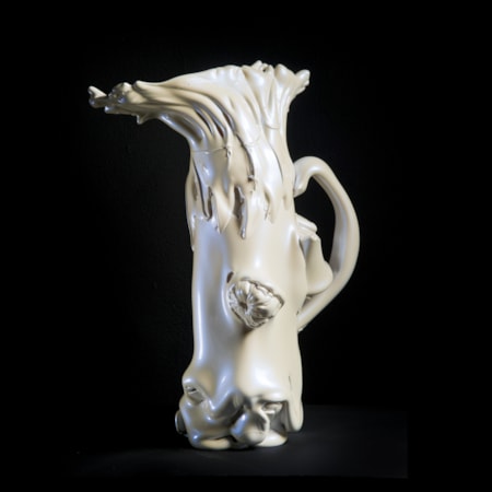 abstract contemporary art glass sculpture of a pitcher in pearly white