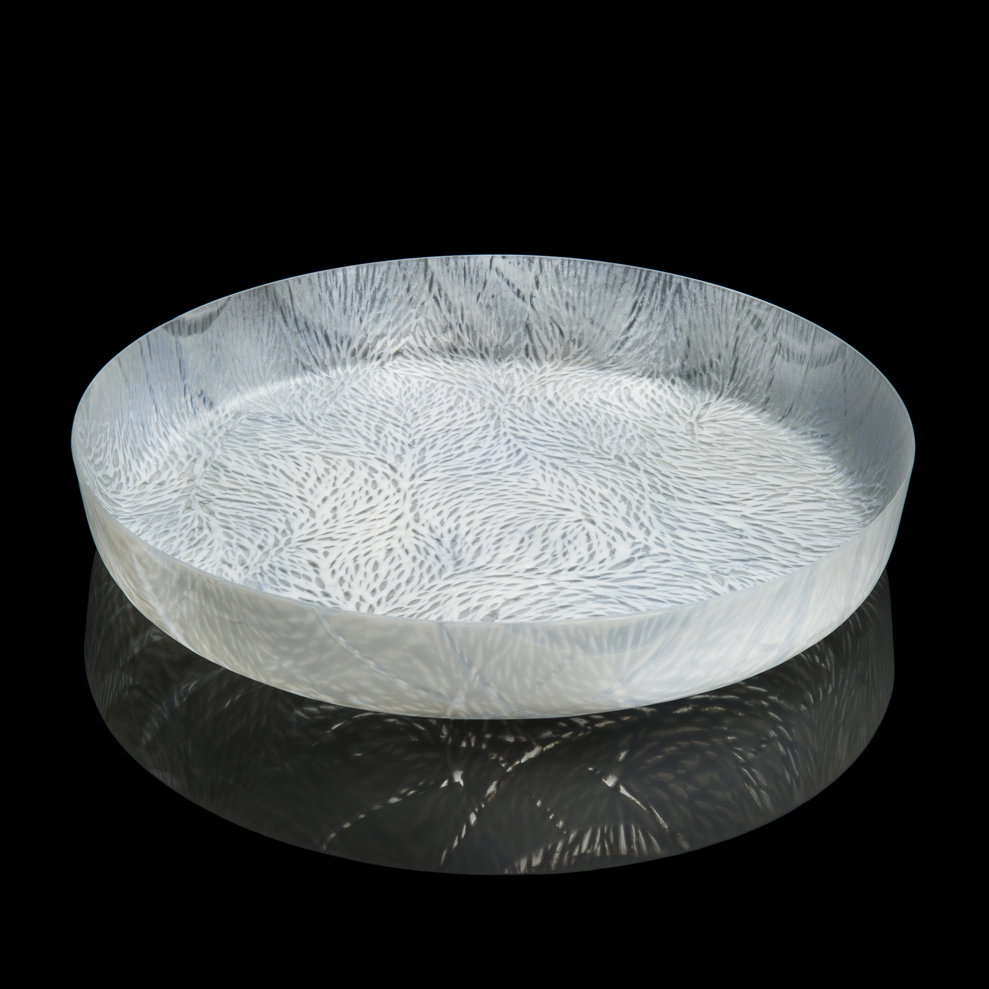 sculpted white decorative glass art platter dish 