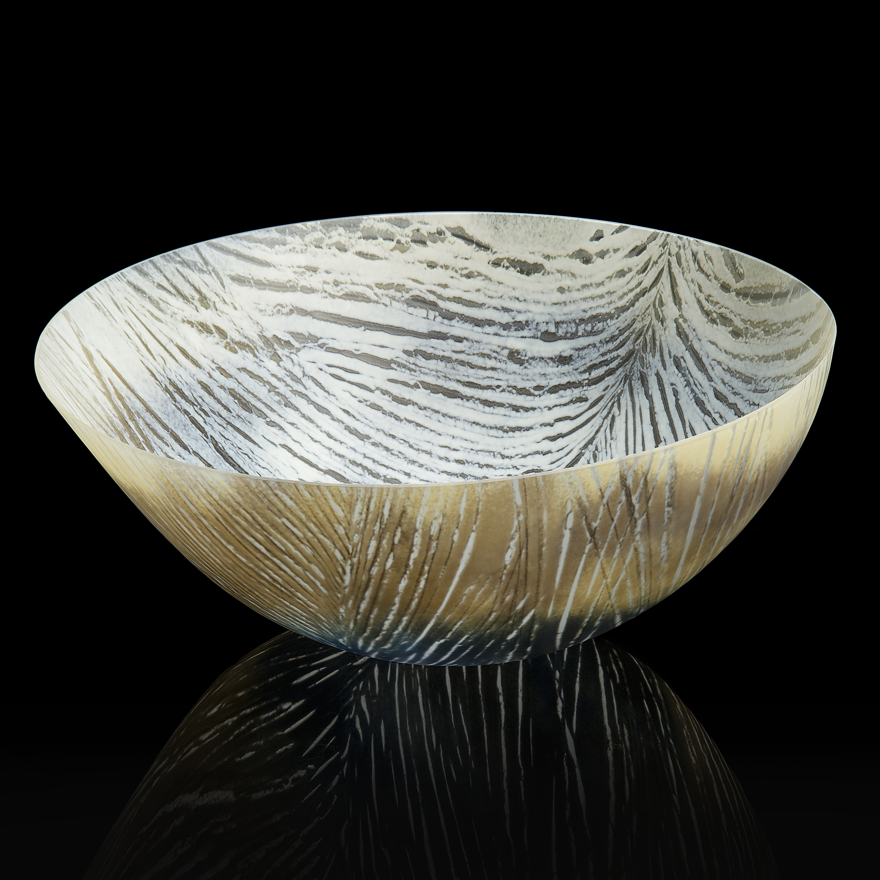 textured white art glass bowl sculpture