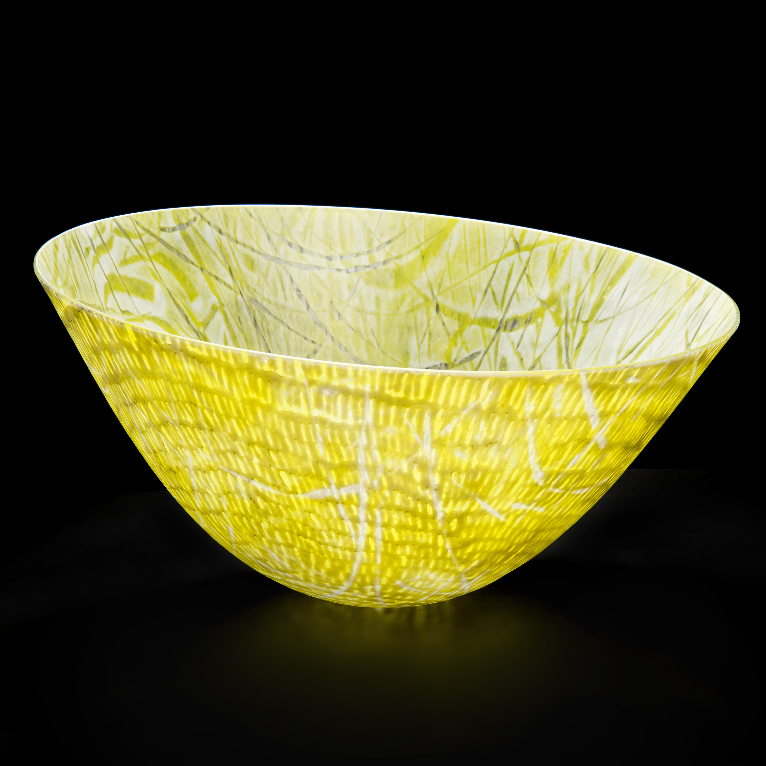 bright yellow kiln formed glass bowl sculpture