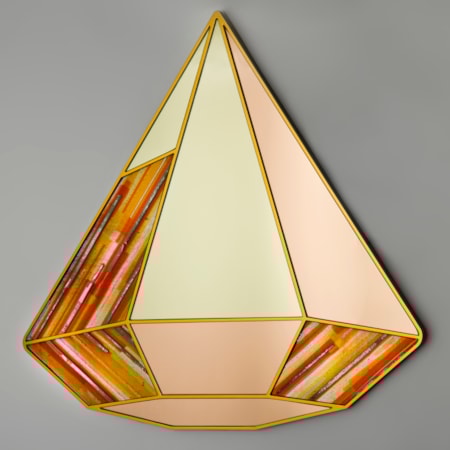 diamon shaped art glass wall hanging mirror sculpture in coral topaz