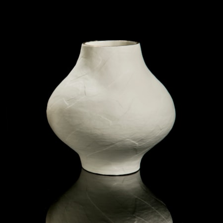 ceramic centrepiece vessel sculpture with narrow top and bottom and wide midrange