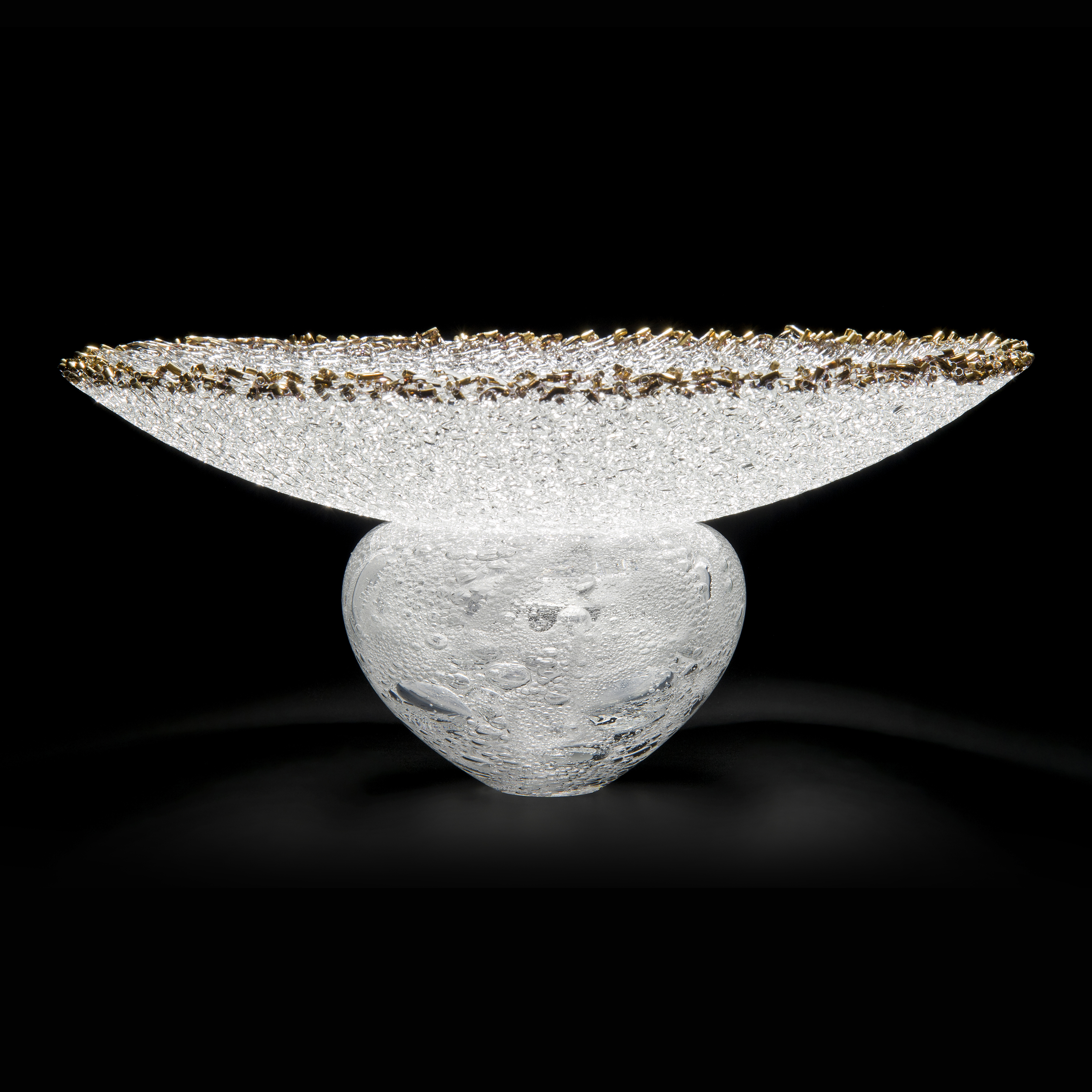 kiln formed crystal coloured glass cane chalice on free blown glass base