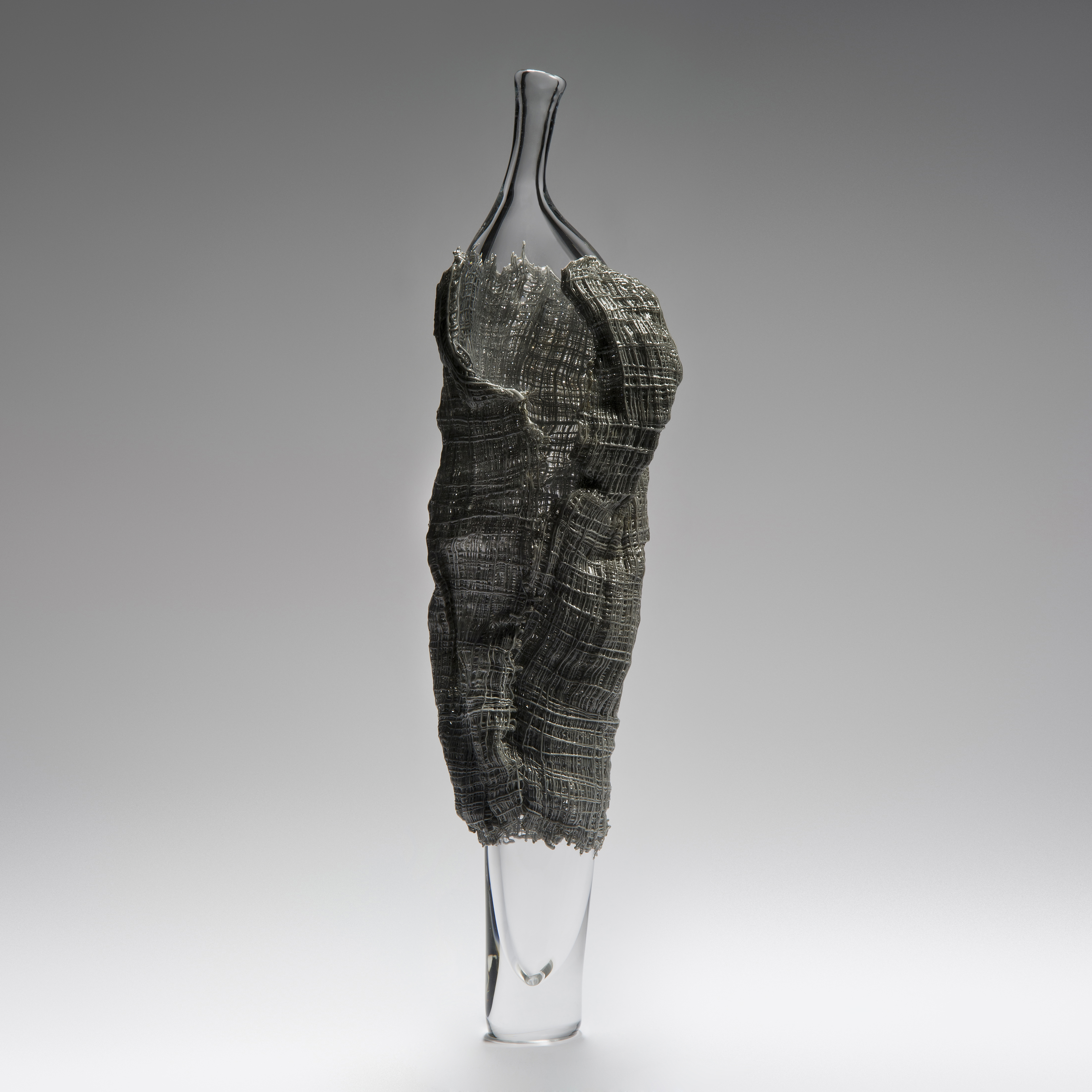 contemporary tall art glass vase sculpture resembling cloaked figure