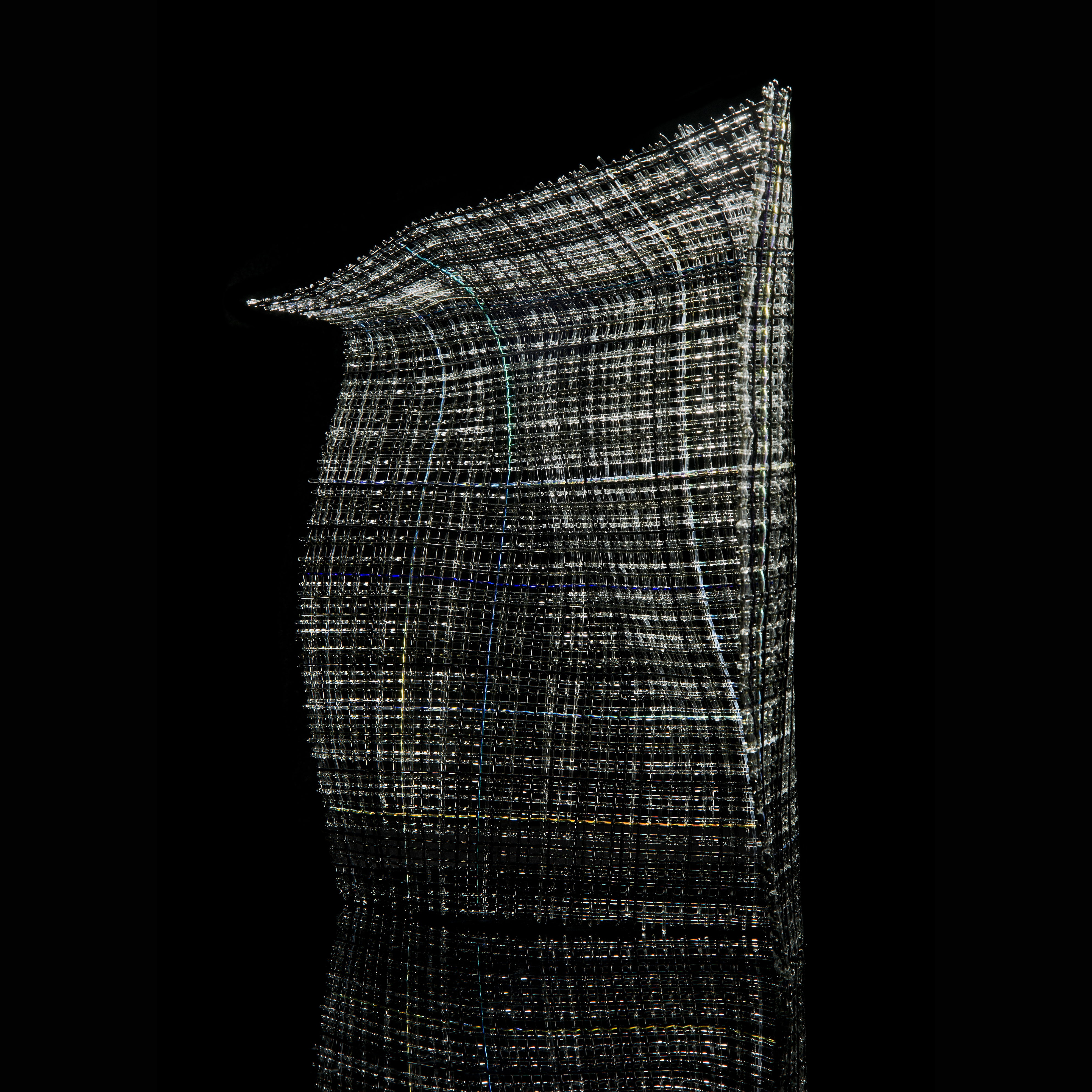 kiln formed delicate square shaped art glass centrepiece sculpture 