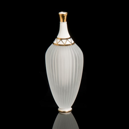 tall crystal glass and white porcelain art sculpture with gold top and trim