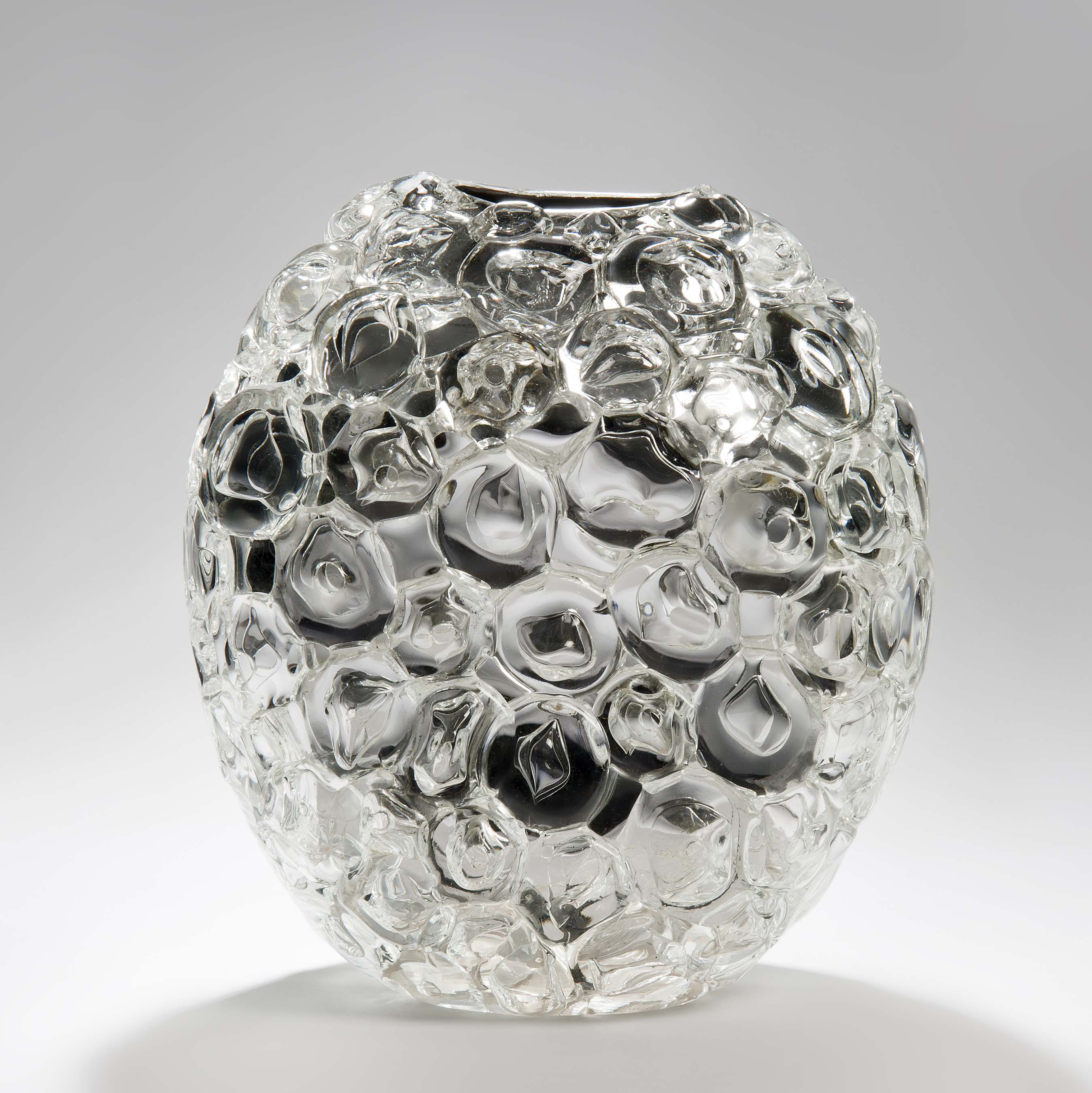 bubblewrap effect hand blown glass sculpture ornament with mirrored interior