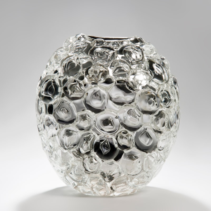 bubblewrap effect hand blown glass sculpture ornament with mirrored interior