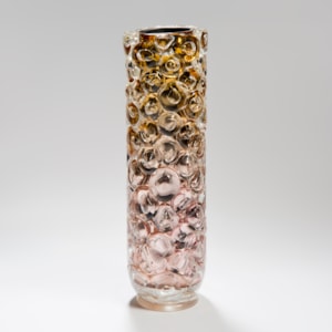 tall art-glass vase with mirrored interior in pink and gold