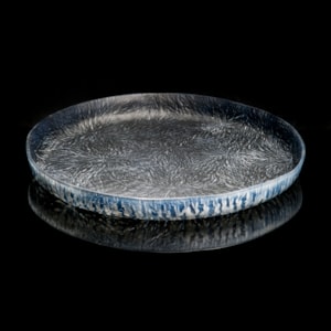 beautiful ornate black blue glass dish