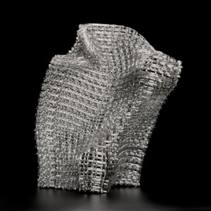 layered fused glass sculpture resembling structural mesh