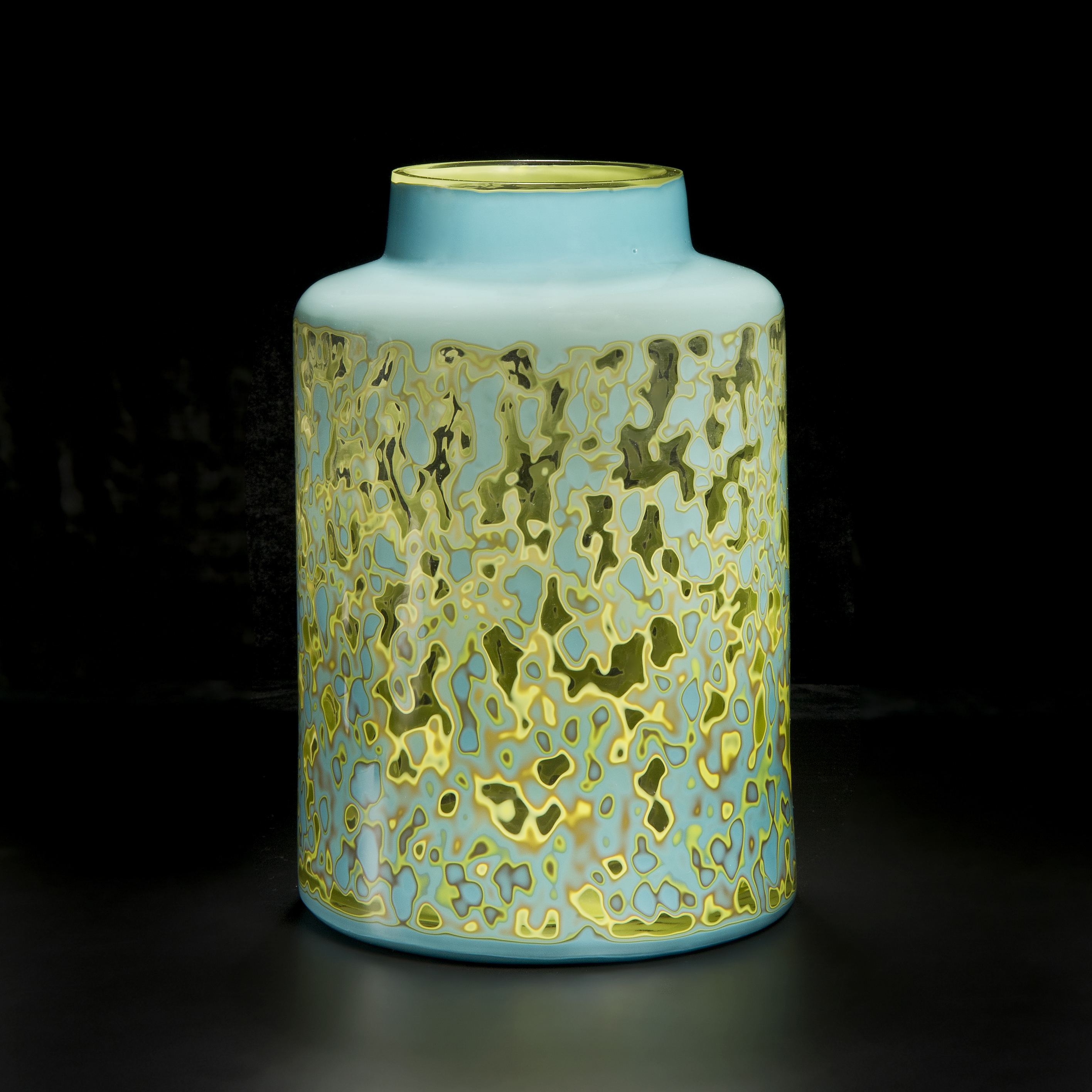 handblown turquoise glass jar sculpture chinese