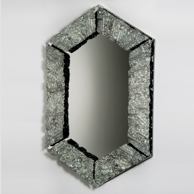 square edged 0-shaped silver art glass mirror